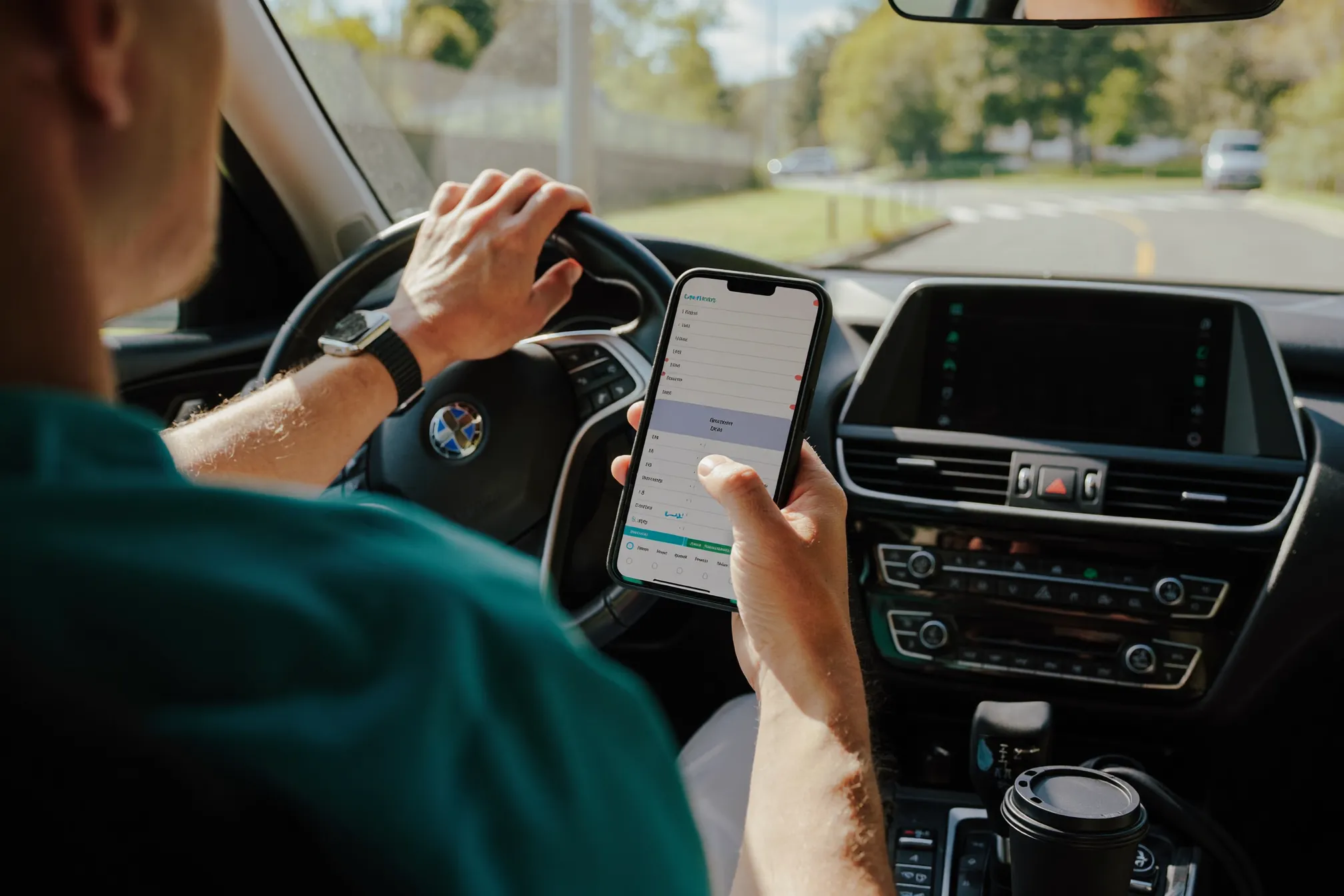 Medical courier checking daily job leads and routes on a phone